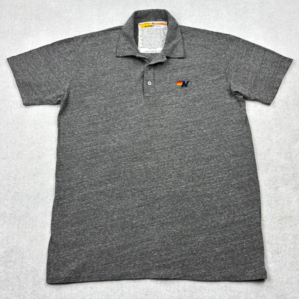 Aviator Nation Polo Shirt Mens XL Heather Grey Tri Blend Retro Rainbow Logo USA